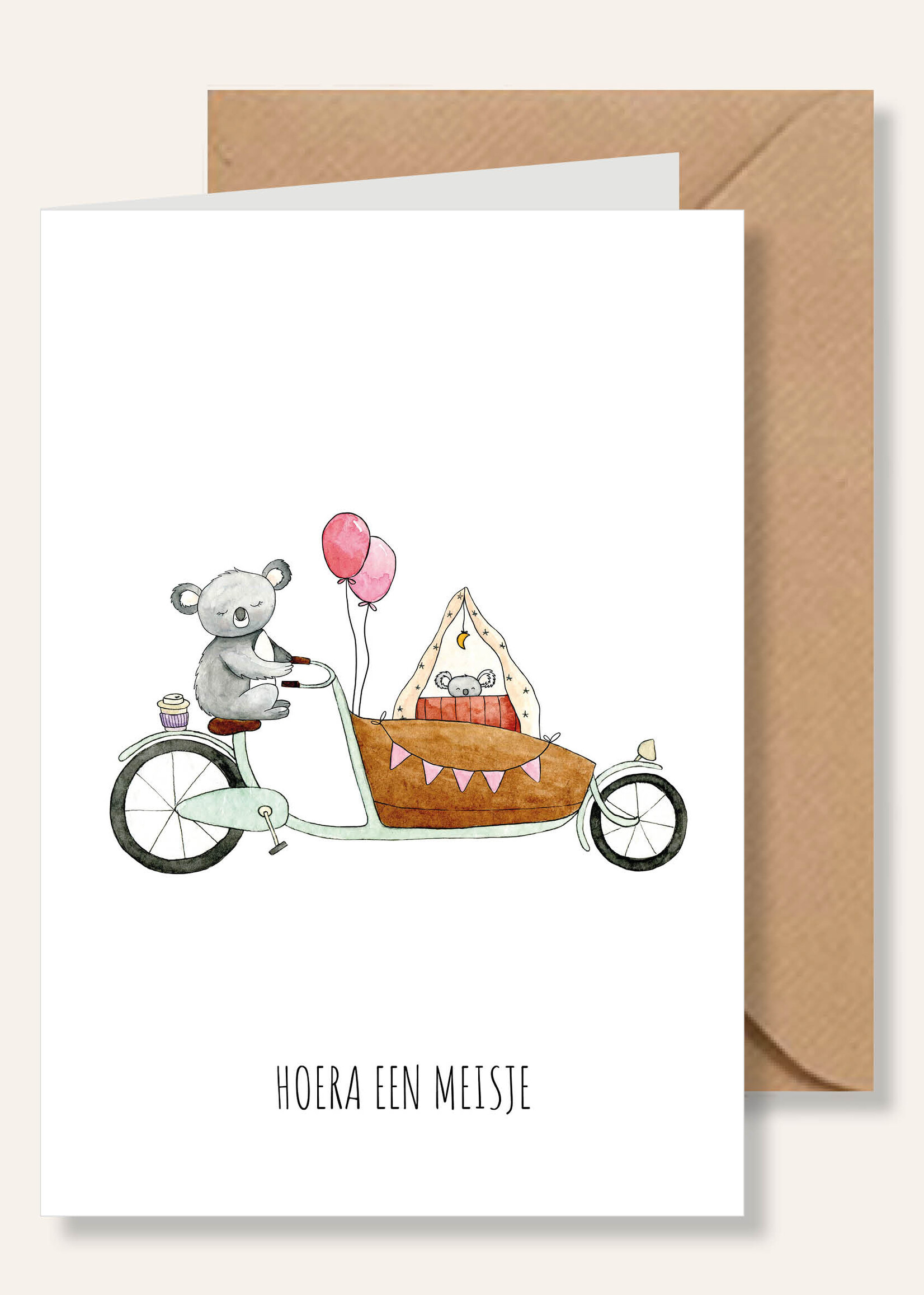 Juulz Juulz illustrations | Wenskaart A6 - Bakfiets hoera een meisje