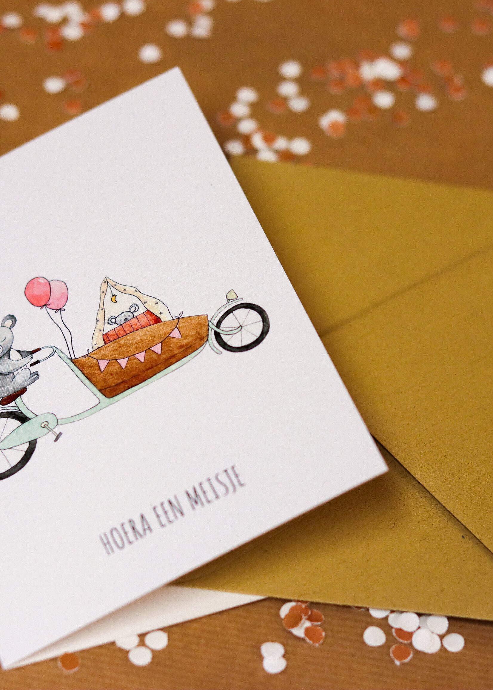 Juulz Juulz illustrations | Wenskaart A6 - Bakfiets hoera een meisje