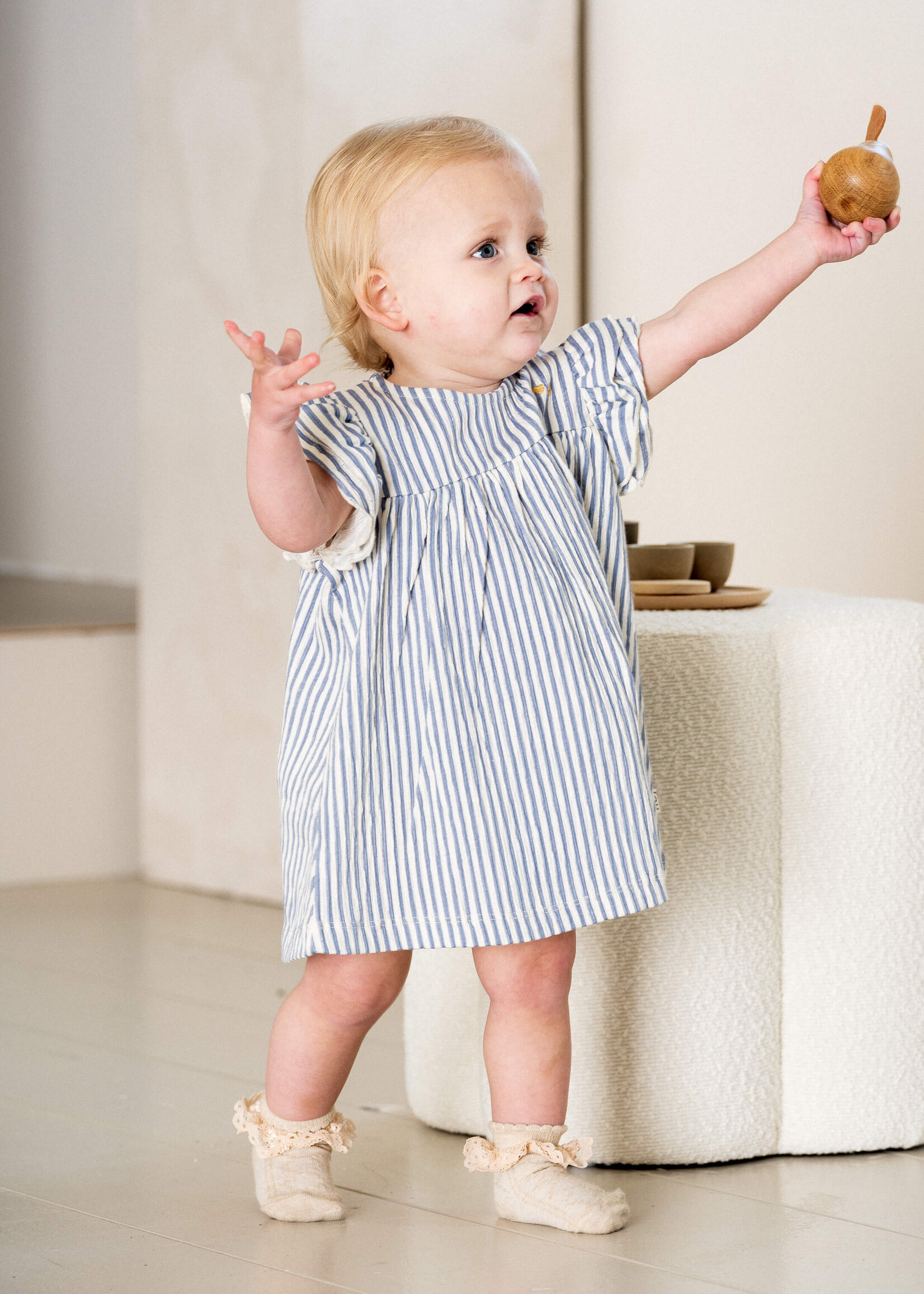 House of Jamie House of Jamie | Baby Tunic Dress - Cloud Blue Vertical Stripes