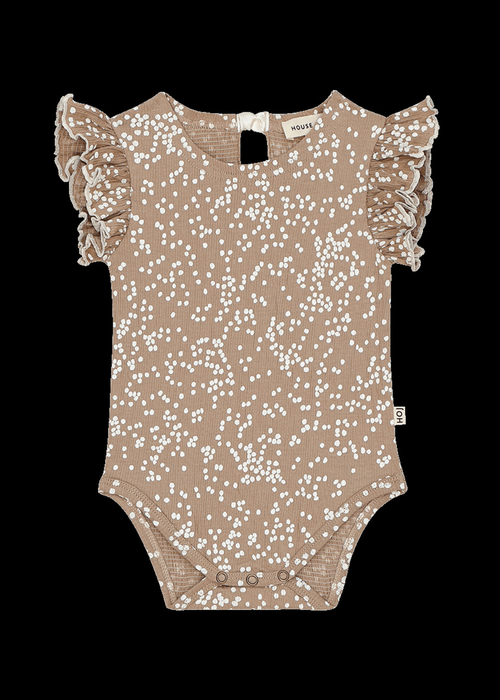 House of Jamie House of Jamie | Ruffled Bodysuit - Latte Little Dots