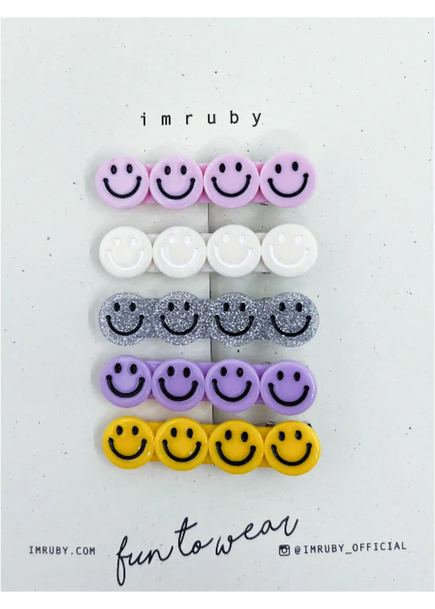 imruby imruby | Set van 5 smiley clips - roze, creme, zilver, lila en geel