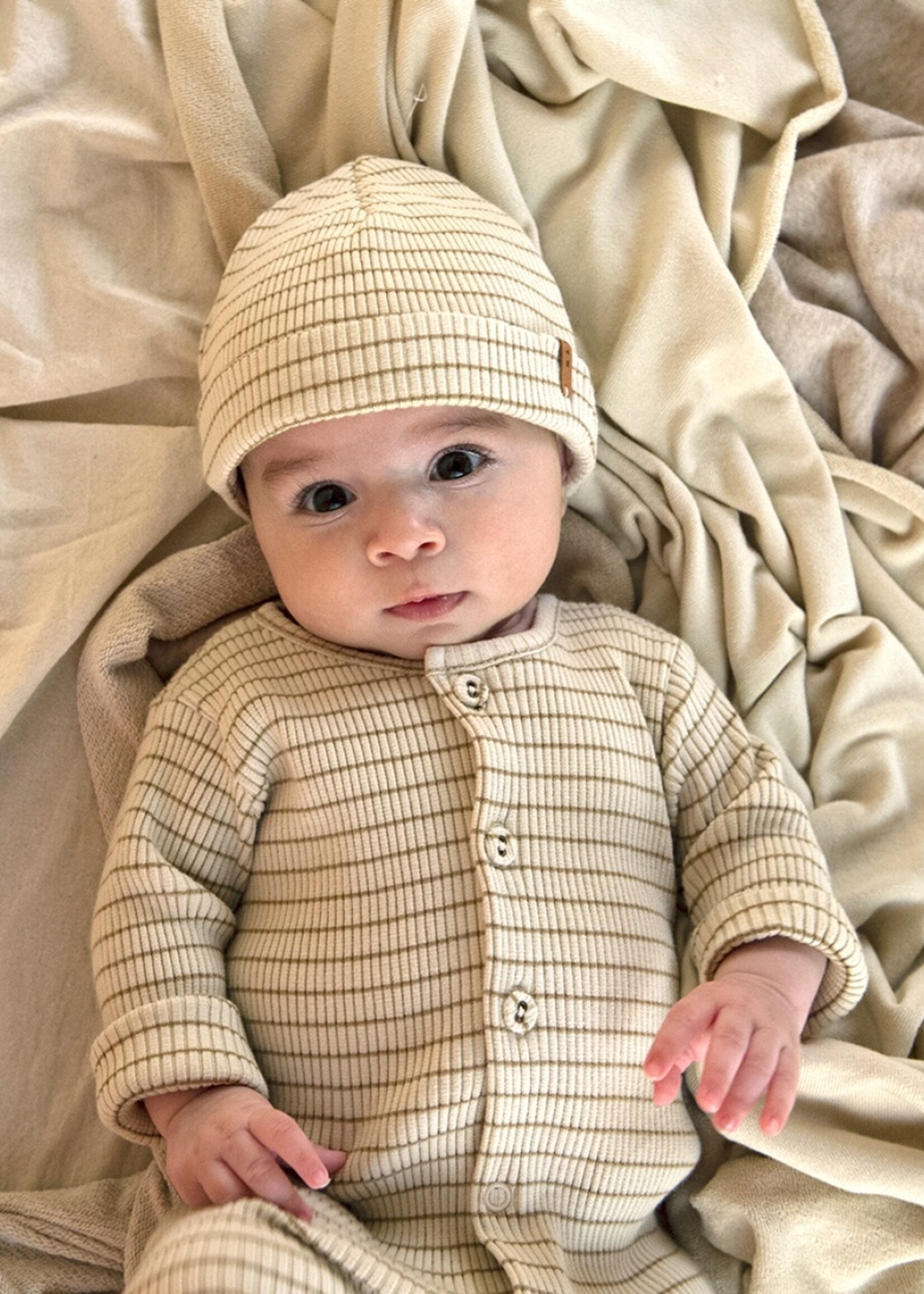 Nixnut Nixnut | Rib Onesie - Biscuit Stripe