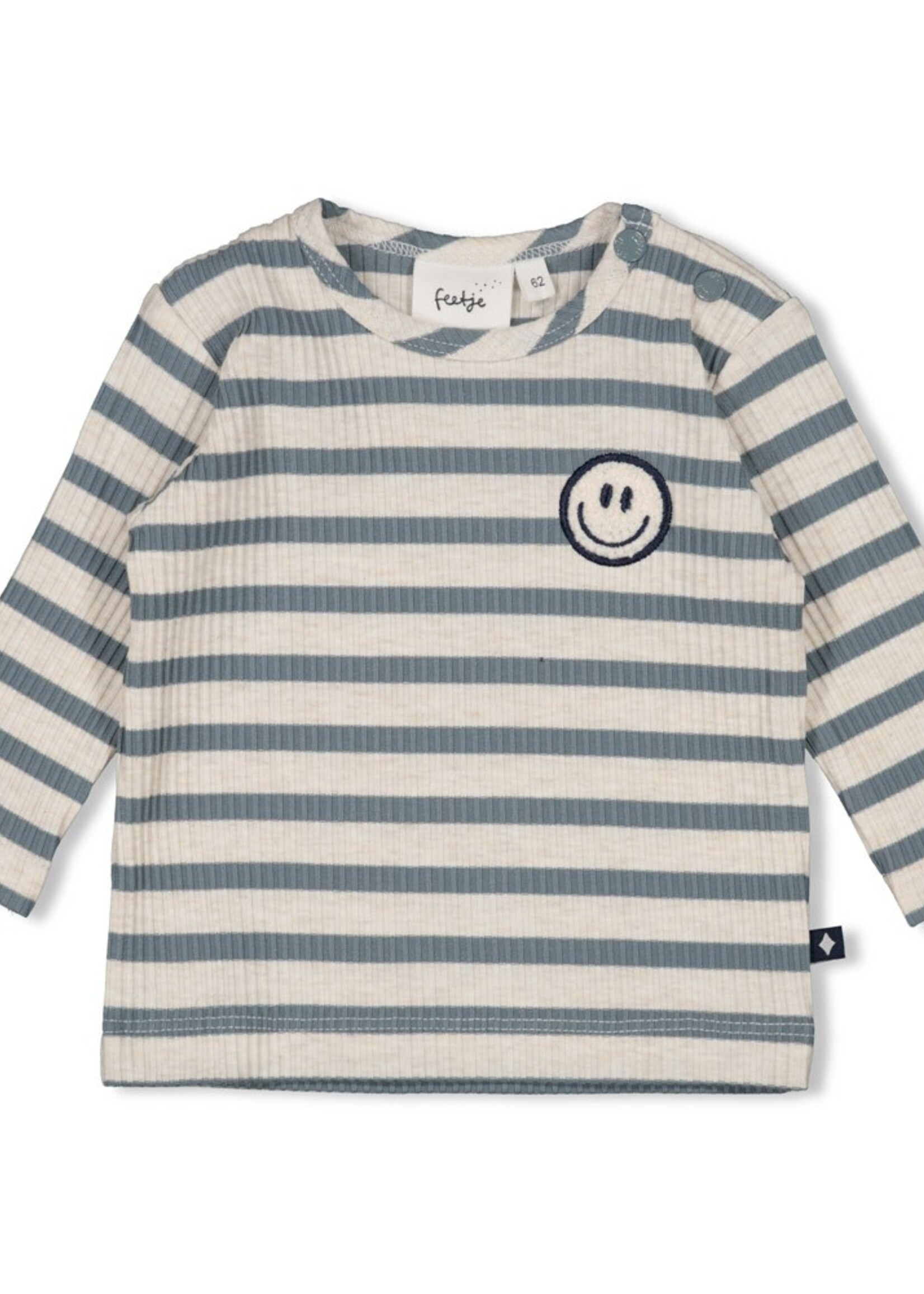 Feetje Feetje | Longsleeve rib met streep -  Let's Go! - Petrol