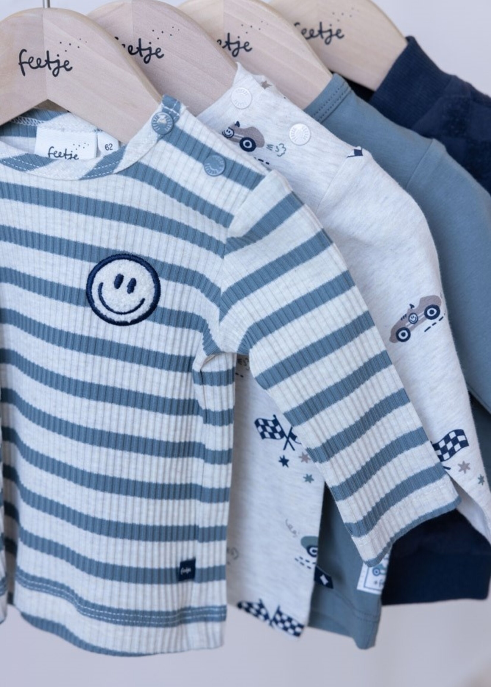 Feetje Feetje | Longsleeve rib met streep -  Let's Go! - Petrol