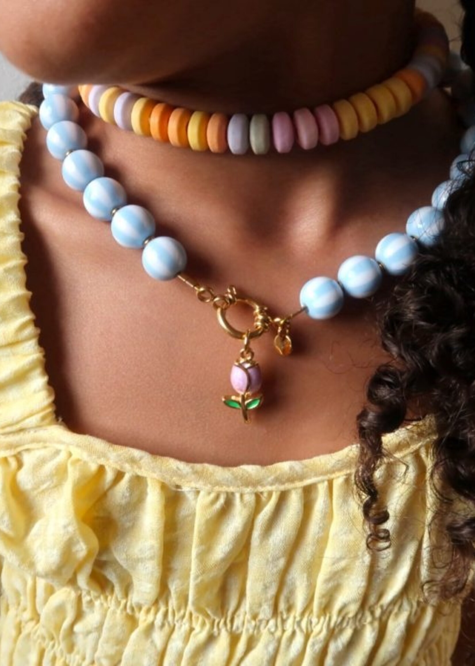 LOVEissue LOVEissue | Necklace - Bold beads babyblue stripe