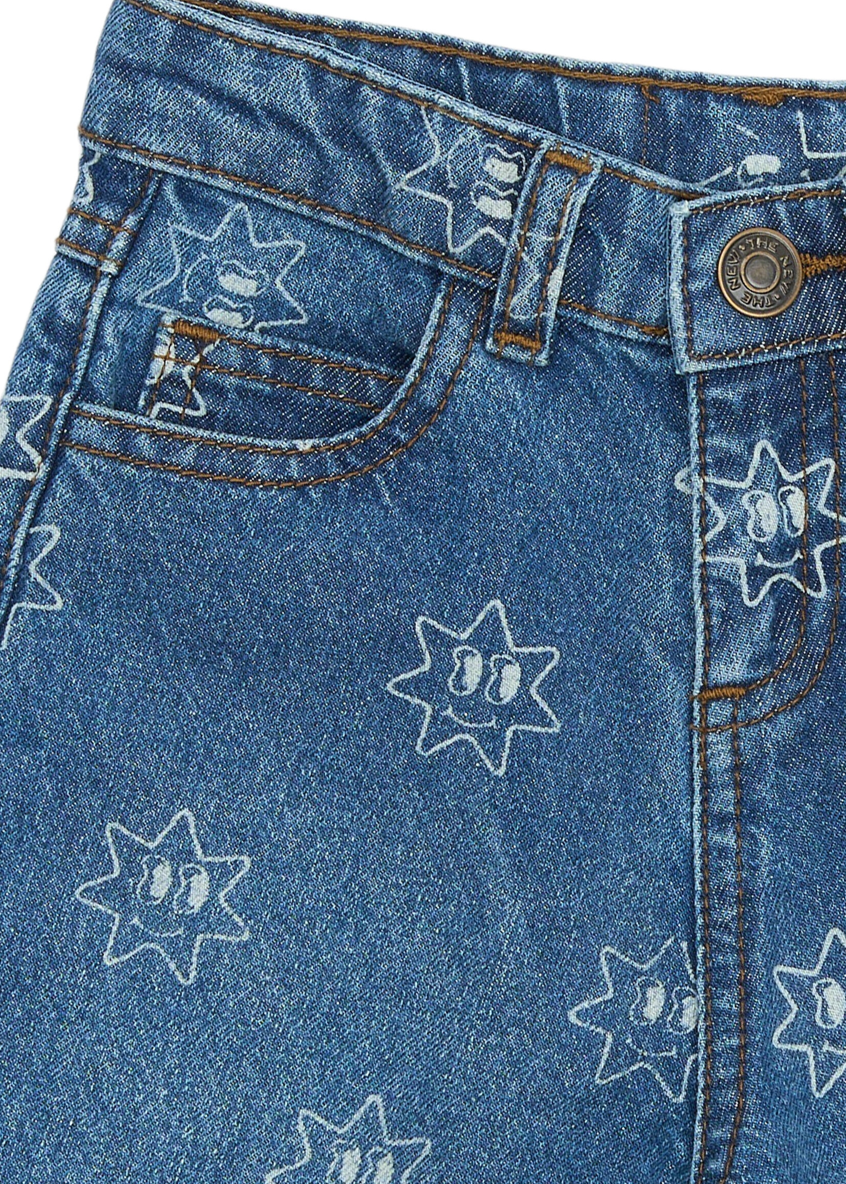 THE NEW SIBLINGS TNSTRipley Wide Jeans - Medium Blue Denim AOP