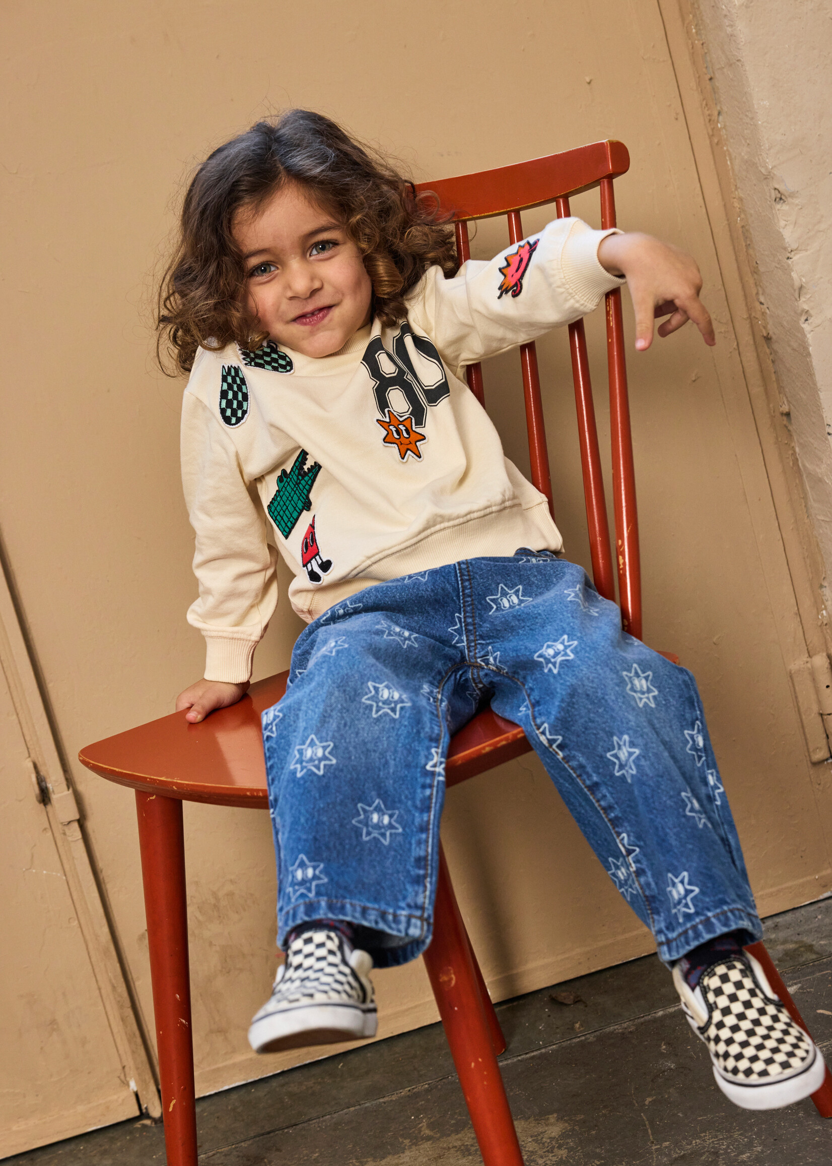 THE NEW SIBLINGS TNSTRipley Wide Jeans - Medium Blue Denim AOP