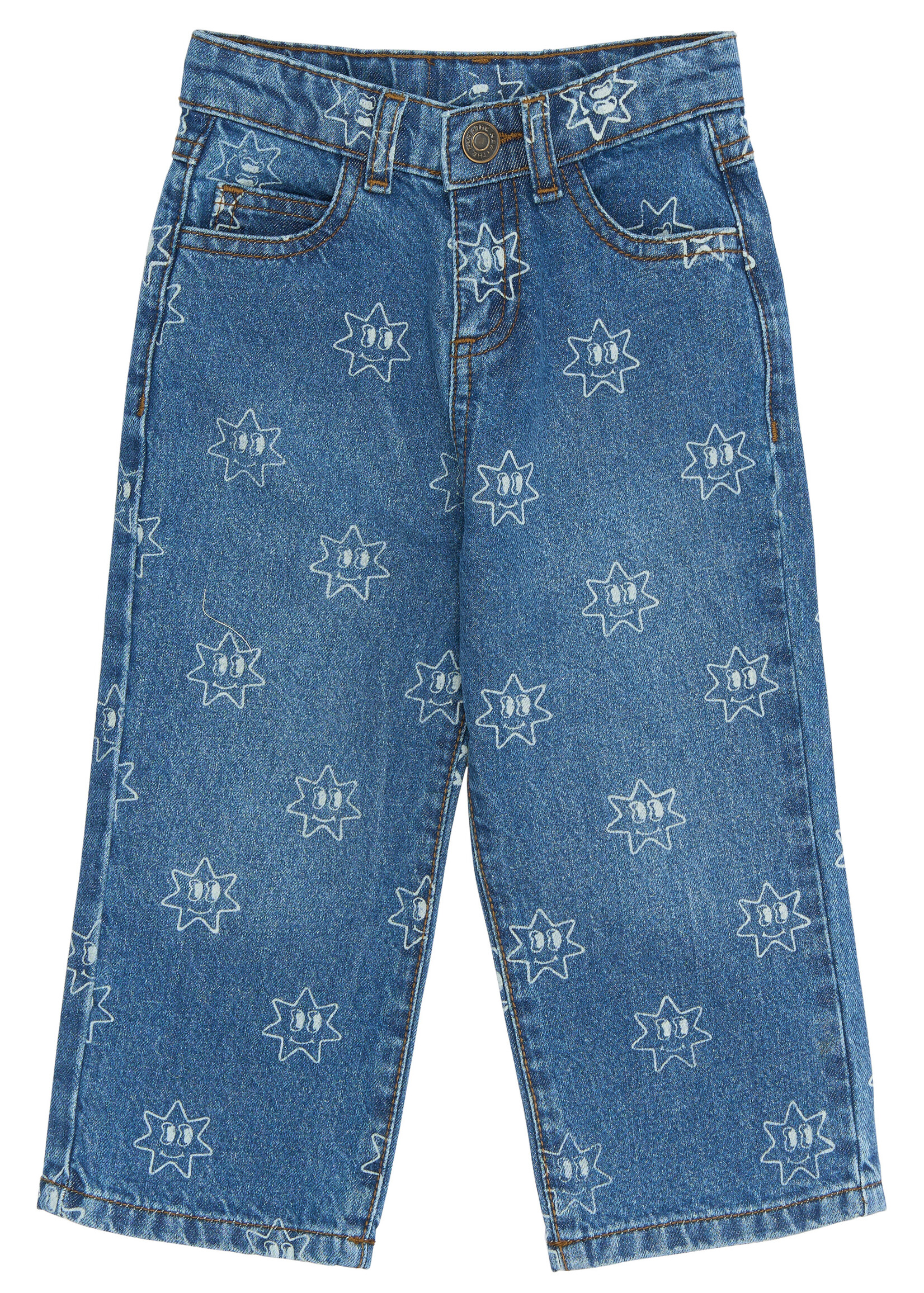 THE NEW SIBLINGS TNSTRipley Wide Jeans - Medium Blue Denim AOP