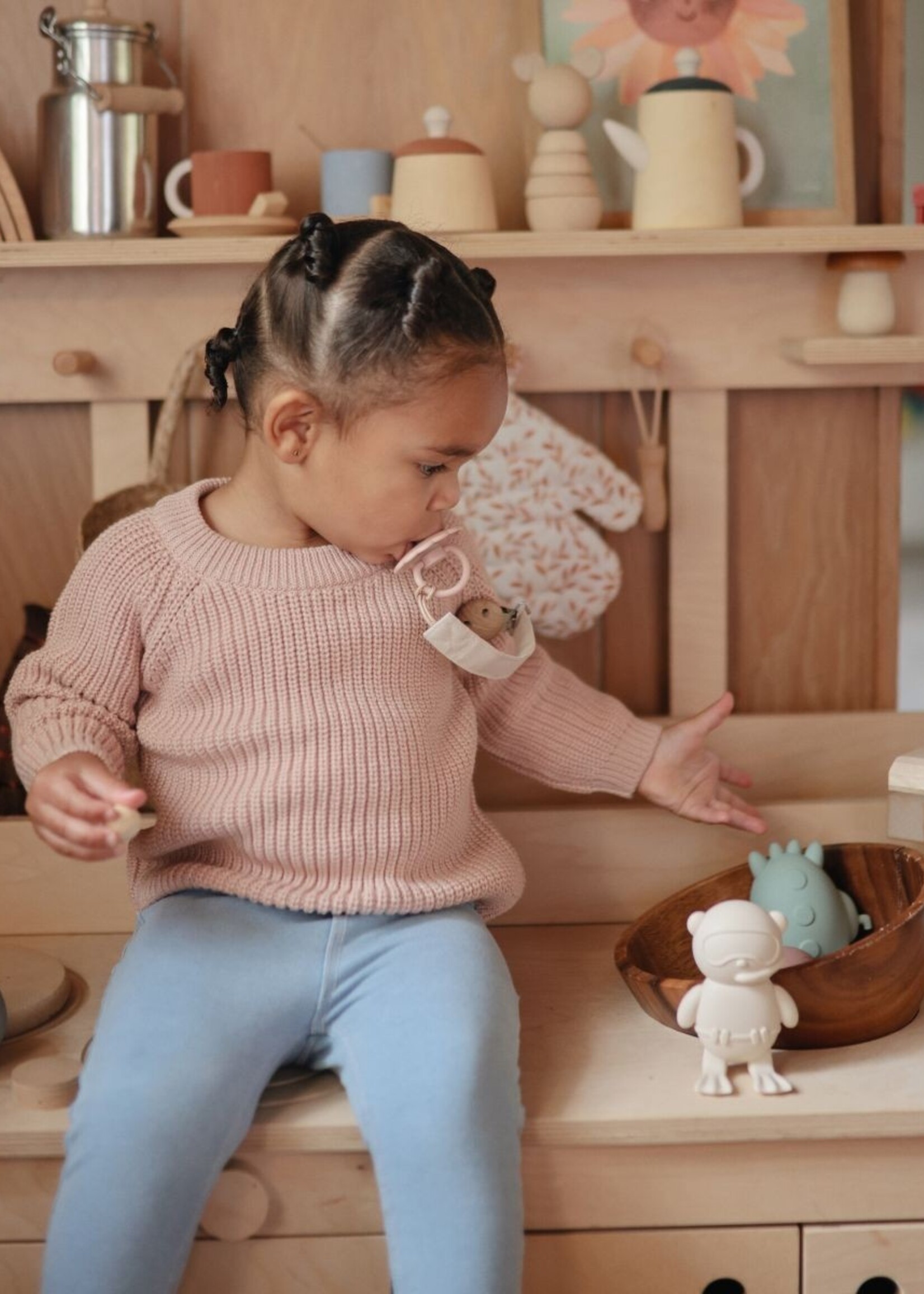 Mushie Mushie | Pacifier clip linnen - Blush Cream