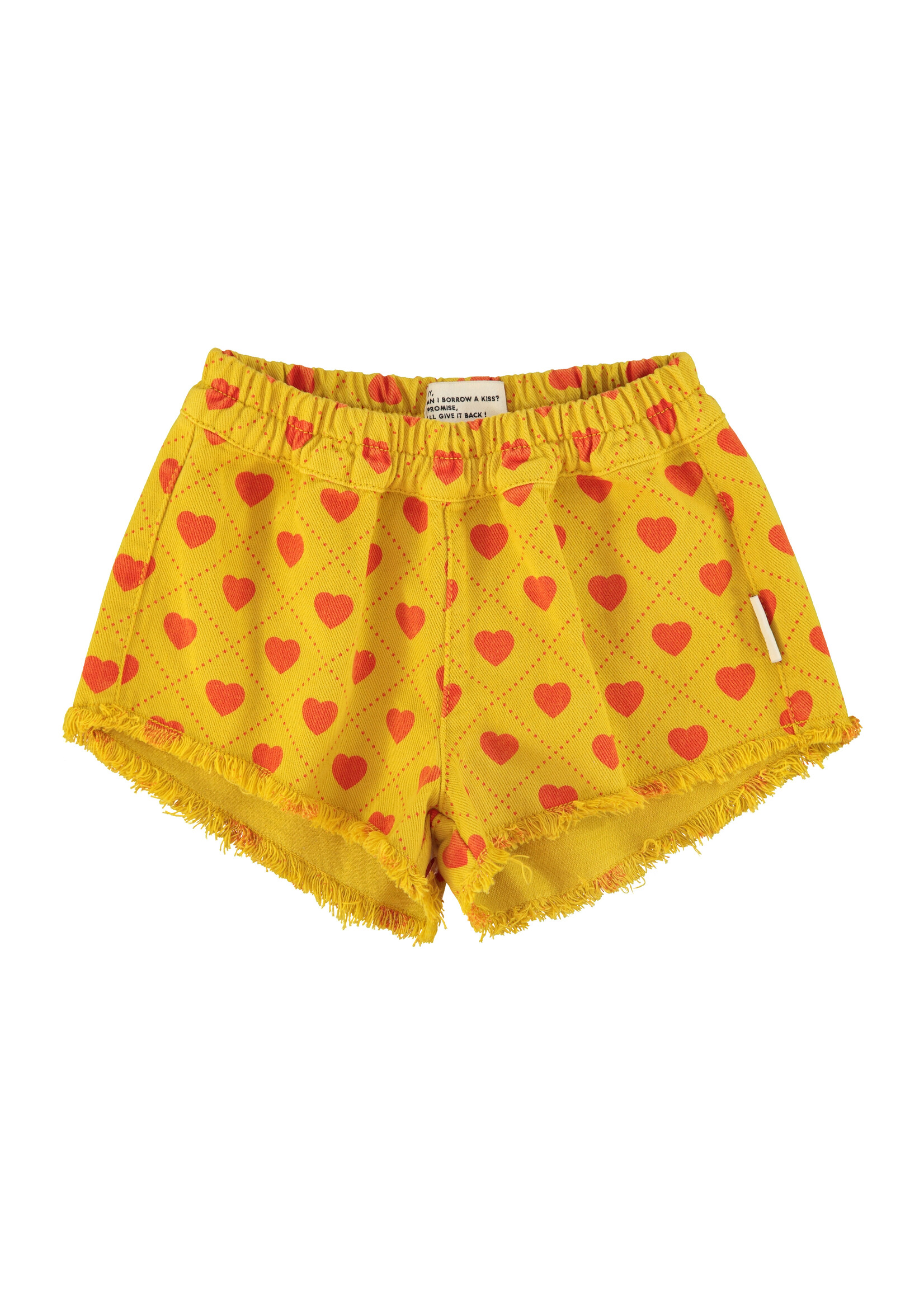 Piupiuchick Piupiuchick | shorts w/ fringes  - mustard w/ red hearts allover