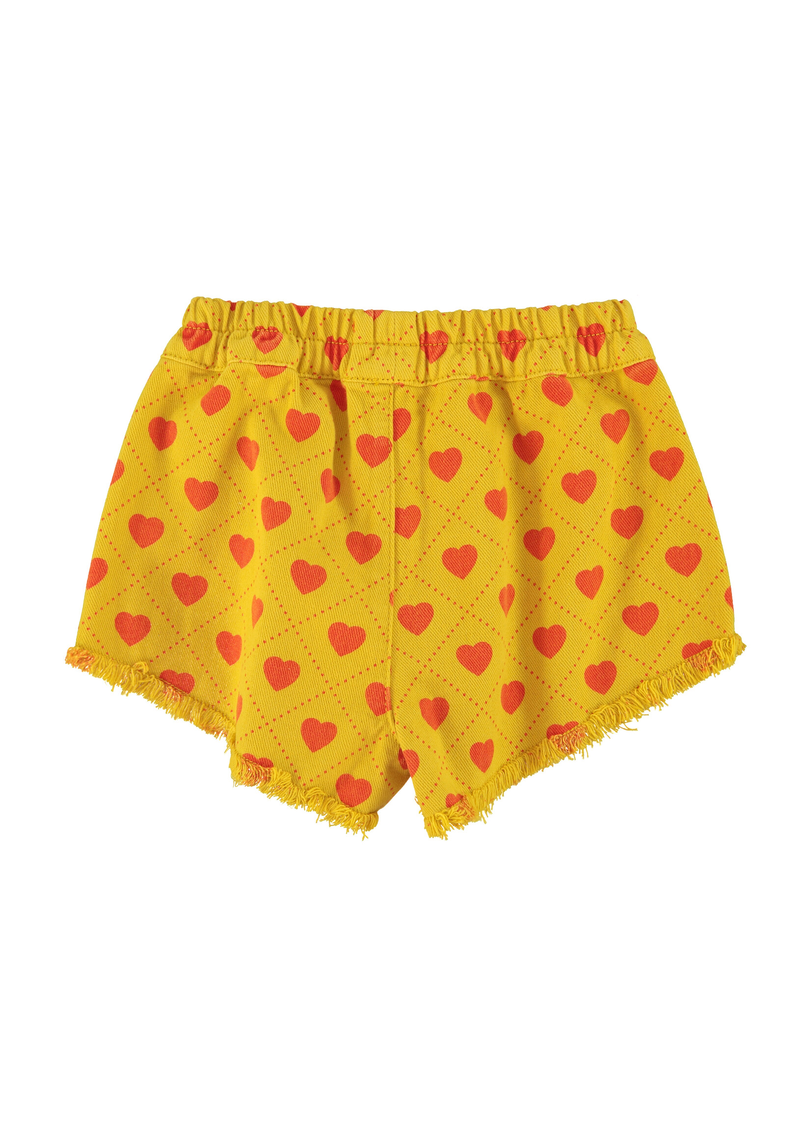 Piupiuchick Piupiuchick | shorts w/ fringes  - mustard w/ red hearts allover
