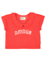 Piupiuchick Piupiuchick | T-shirt w/ peter pan collar - red w/ "amour" print