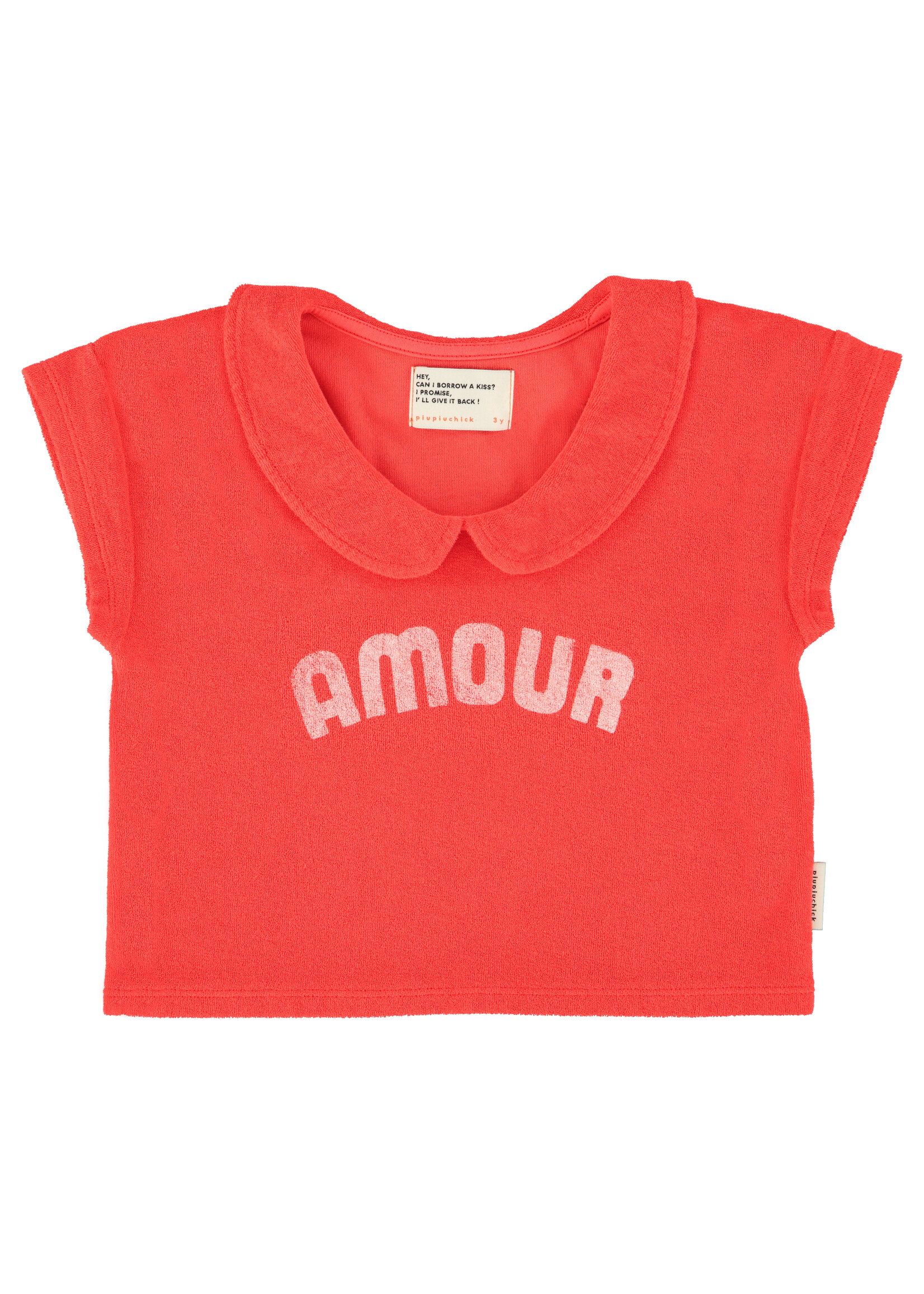Piupiuchick Piupiuchick | T-shirt w/ peter pan collar - red w/ "amour" print