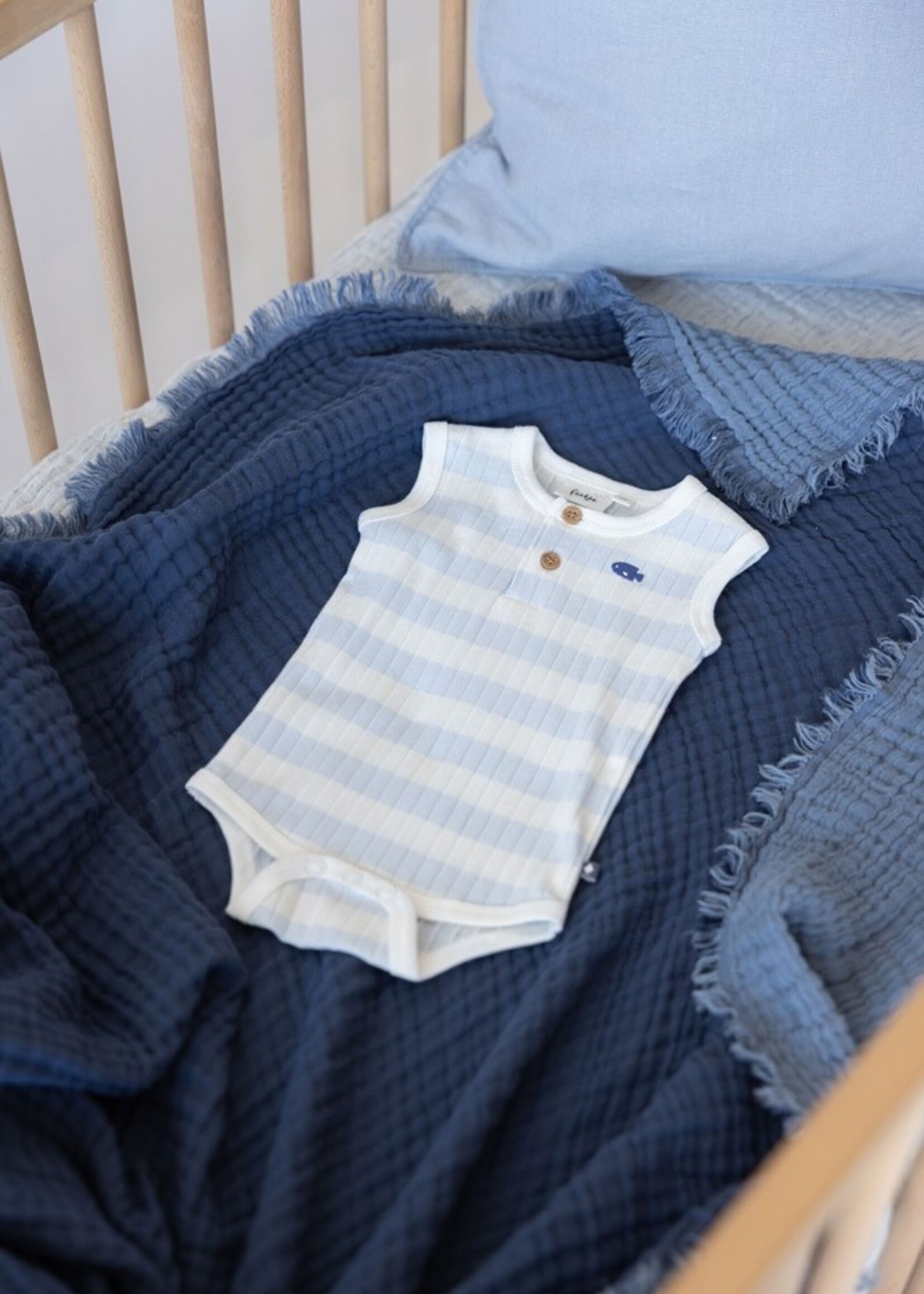Feetje Feetje | Romper rib met streep k/m - Blue Ocean - Blauw