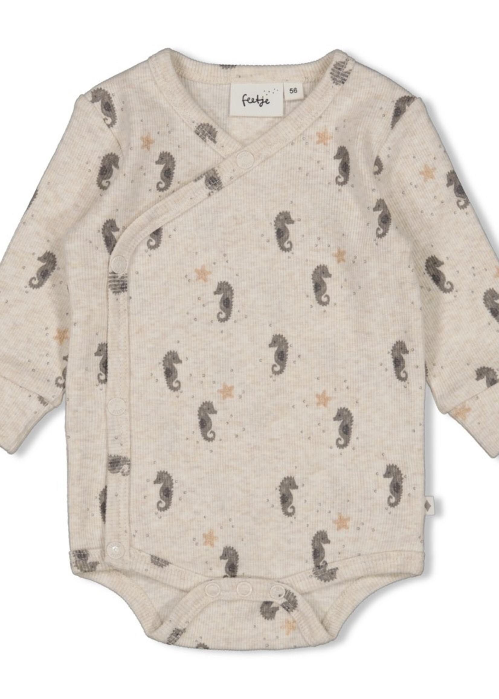 Feetje Feetje | Wikkelromper rib AOP - Sea Sweeties - Offwhite melange