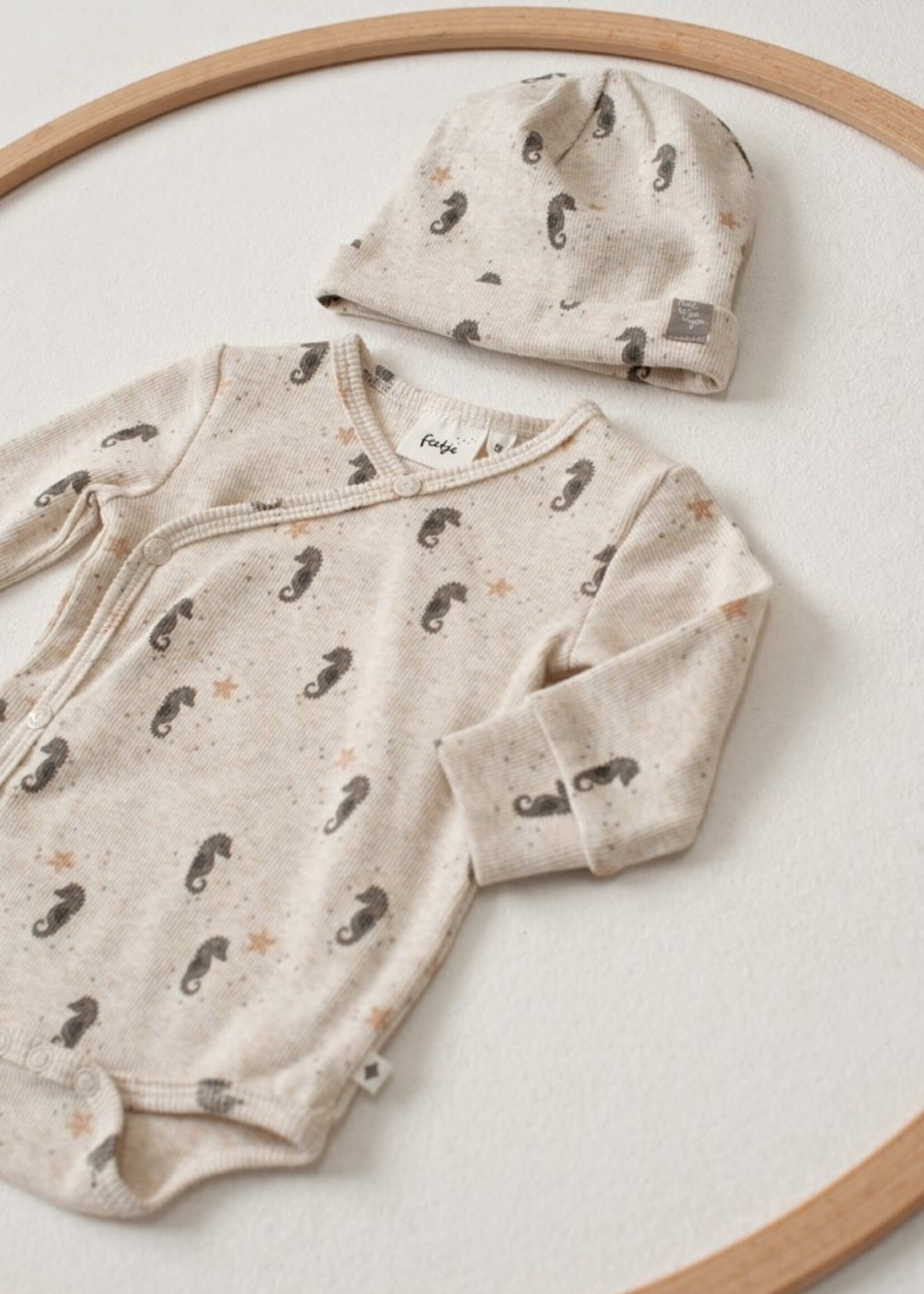 Feetje Feetje | Wikkelromper rib AOP - Sea Sweeties - Offwhite melange