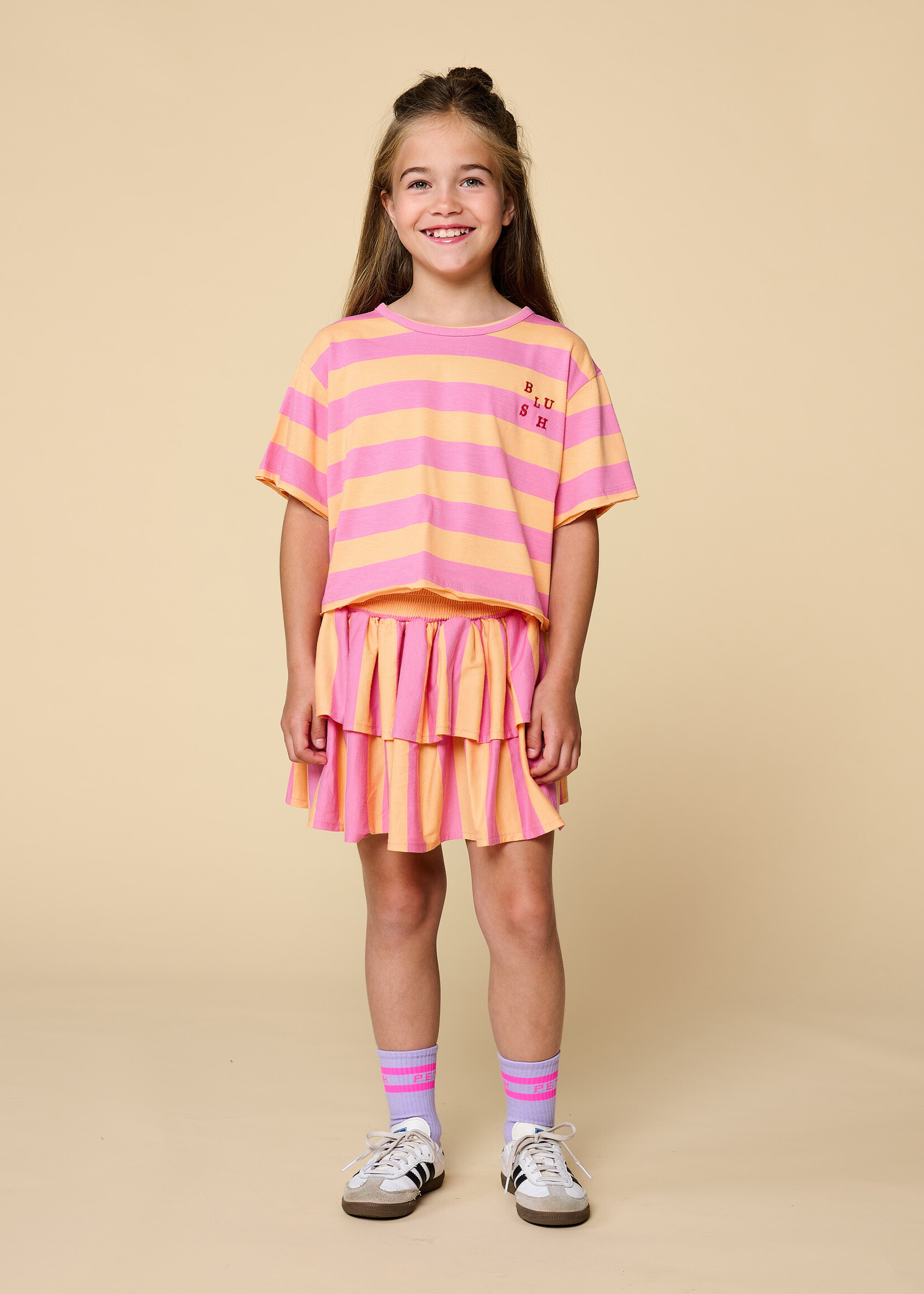 Petit Blush Petit Blush | Stripe Smock Skirt - Cashmere Rose/Peach Cobbler