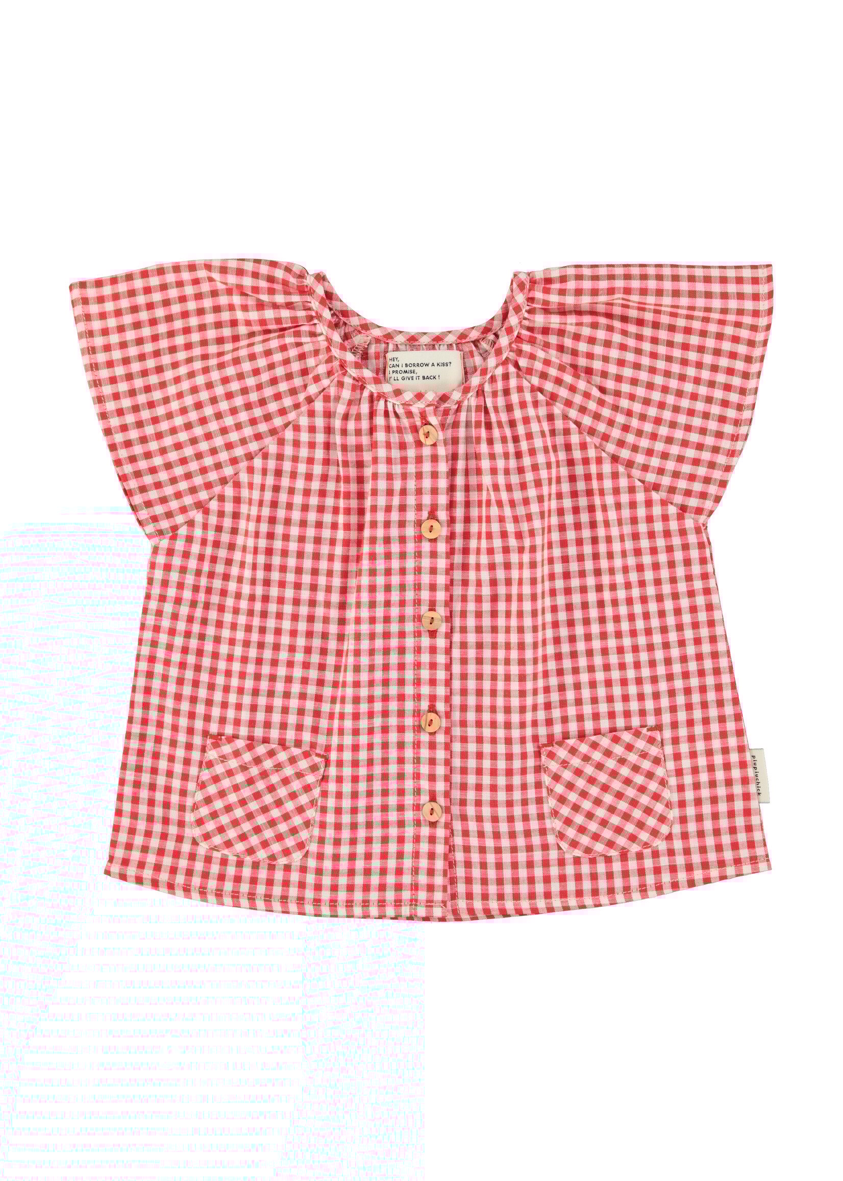 Piupiuchick Piupiuchick | blouse w/ butterfly sleeves | red & ecru checkered