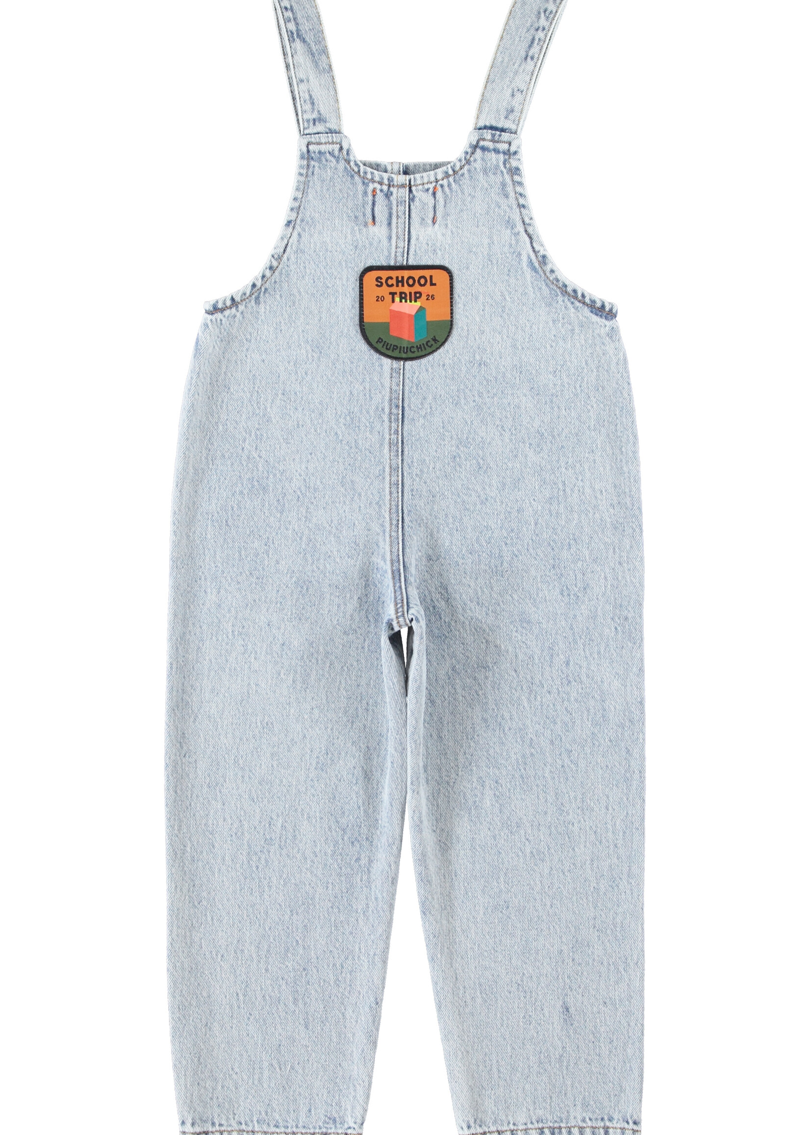 Piupiuchick Piupiuchick | dungarees | fadded light blue denim w/ "school trip" print