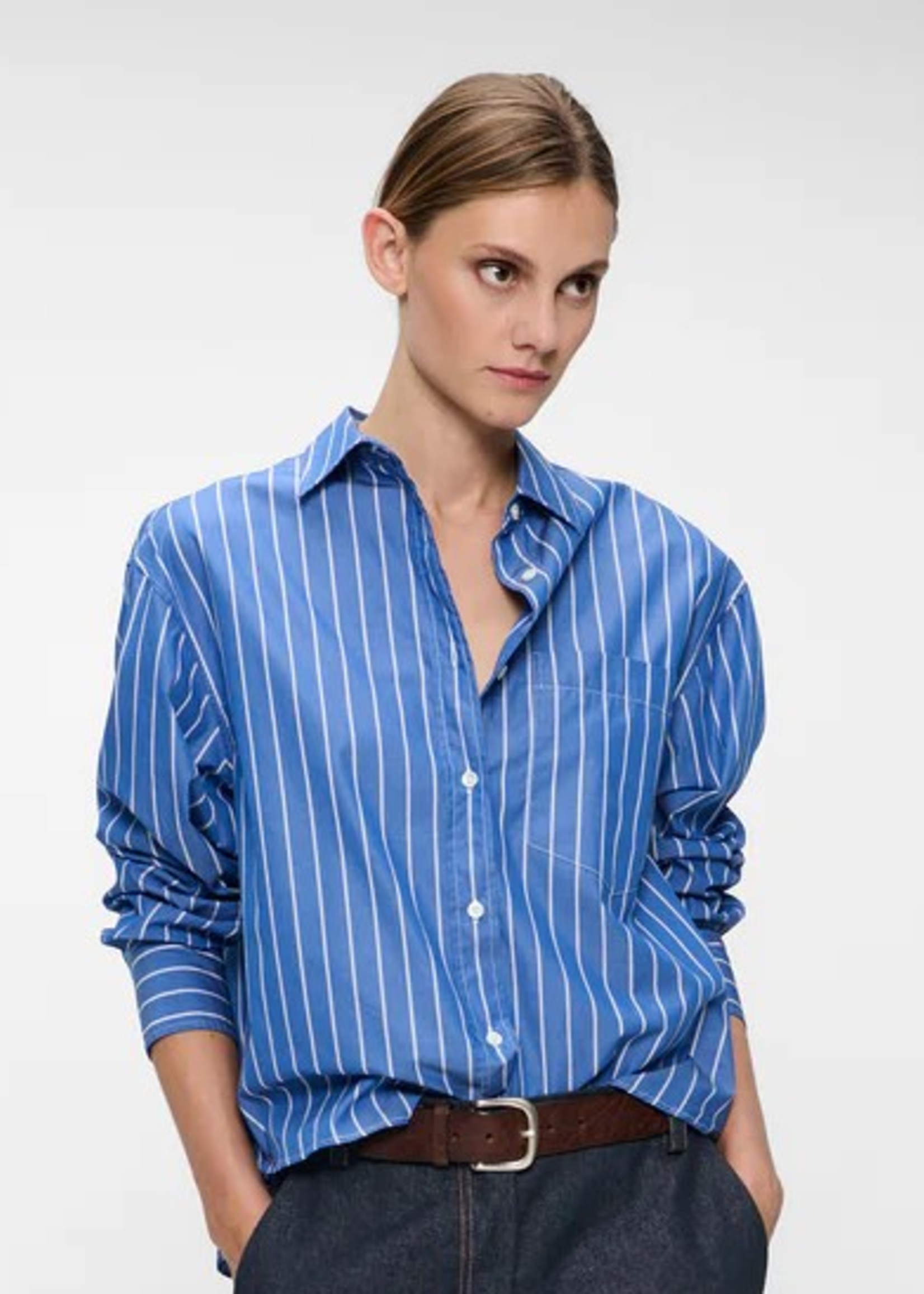 Zenggi Poplin strp long sleeve shirt