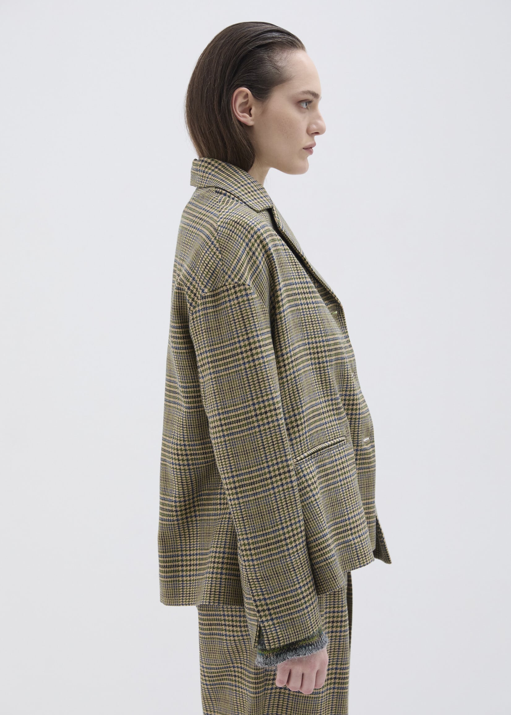 Phisique du role Jacket in twisted tartan with mixed knitwear cuffs 26W091