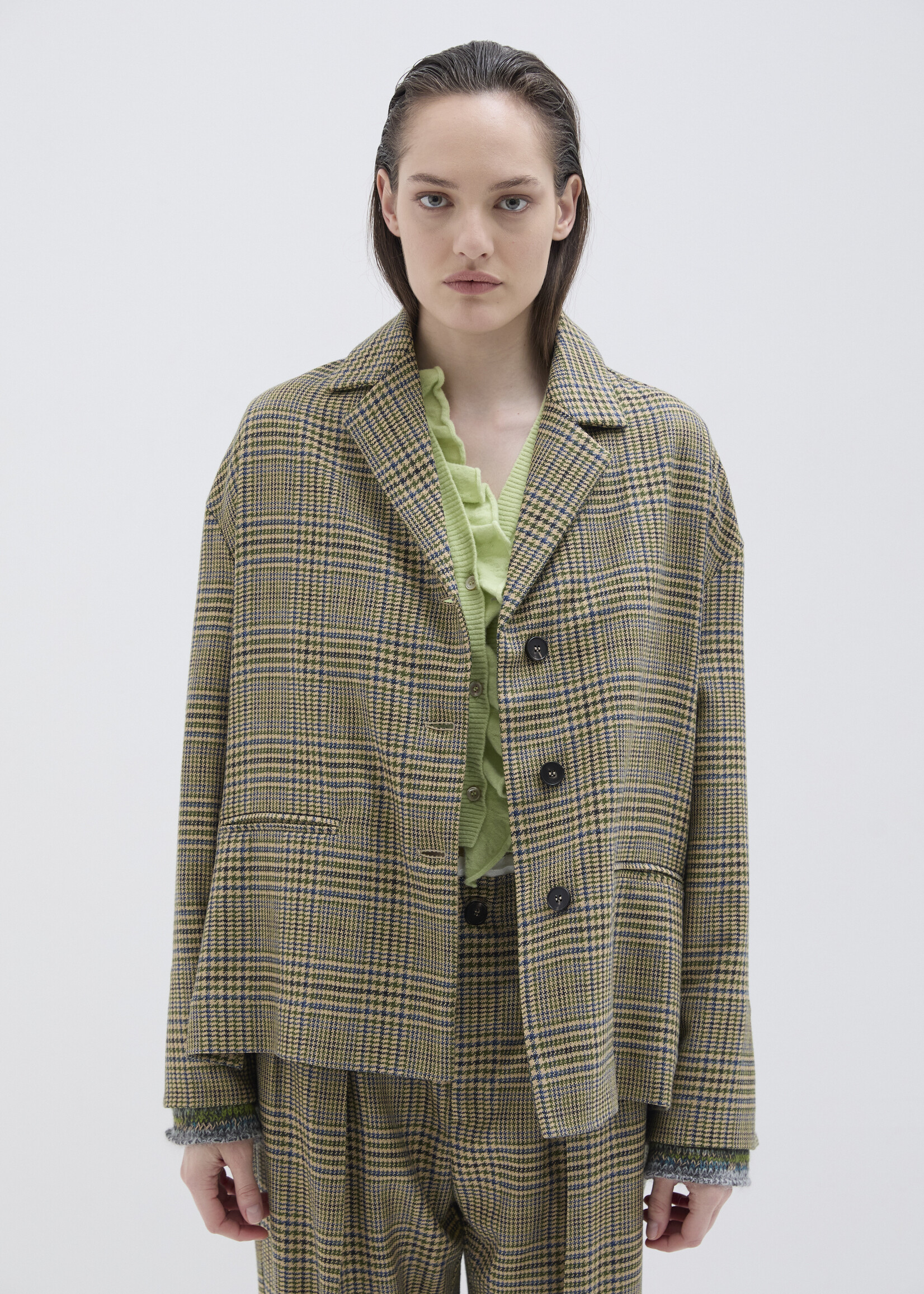 Phisique du role Jacket in twisted tartan with mixed knitwear cuffs 26W091