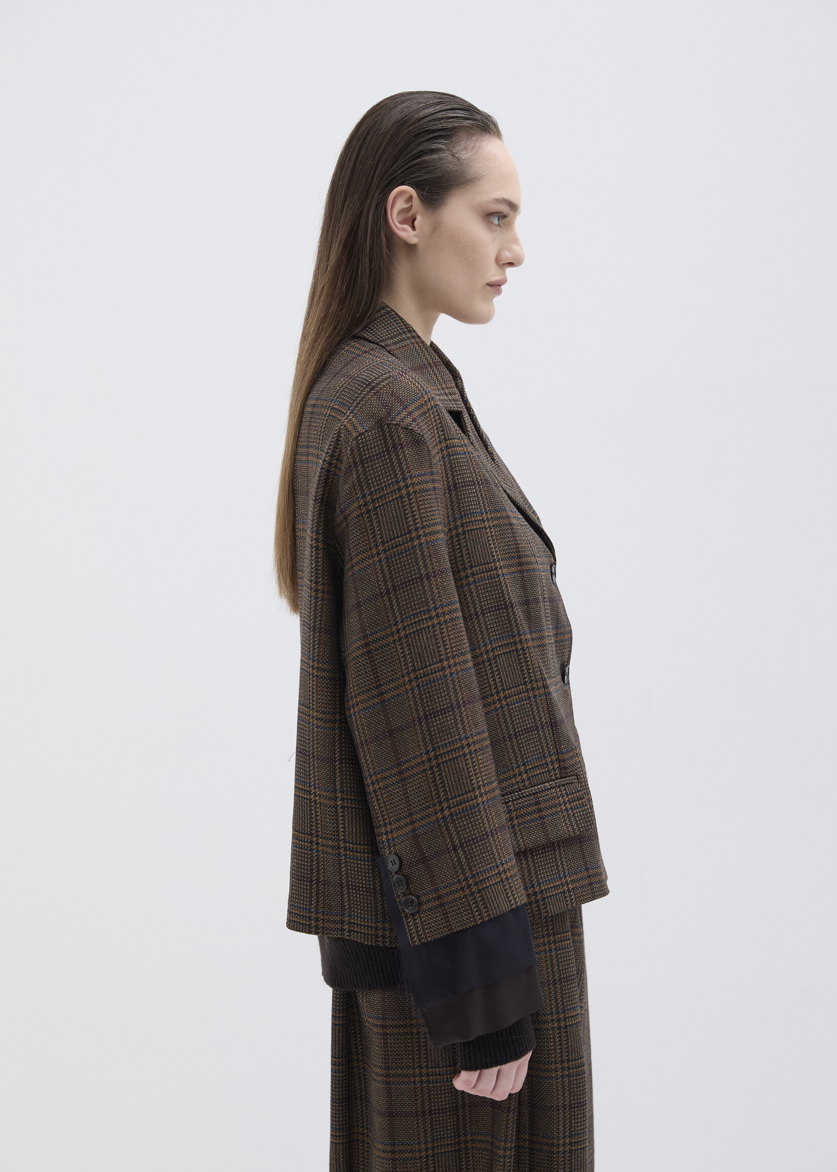 Phisique du role Boxy jacket in twisted tartan with viscose cuffs 26W093