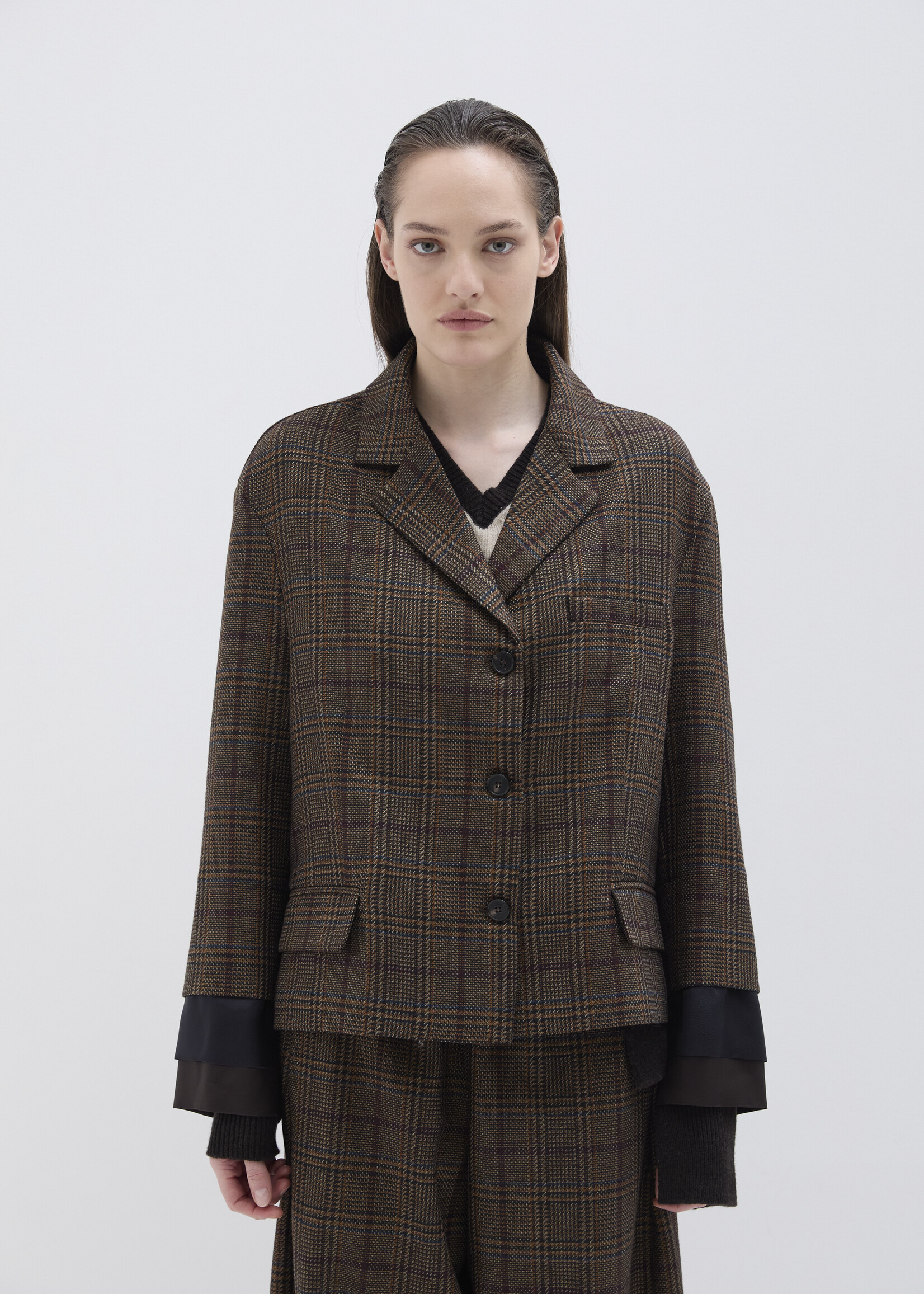 Phisique du role Boxy jacket in twisted tartan with viscose cuffs 26W093