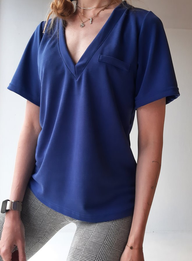V-hals shirt Charlie | kobalt blauw