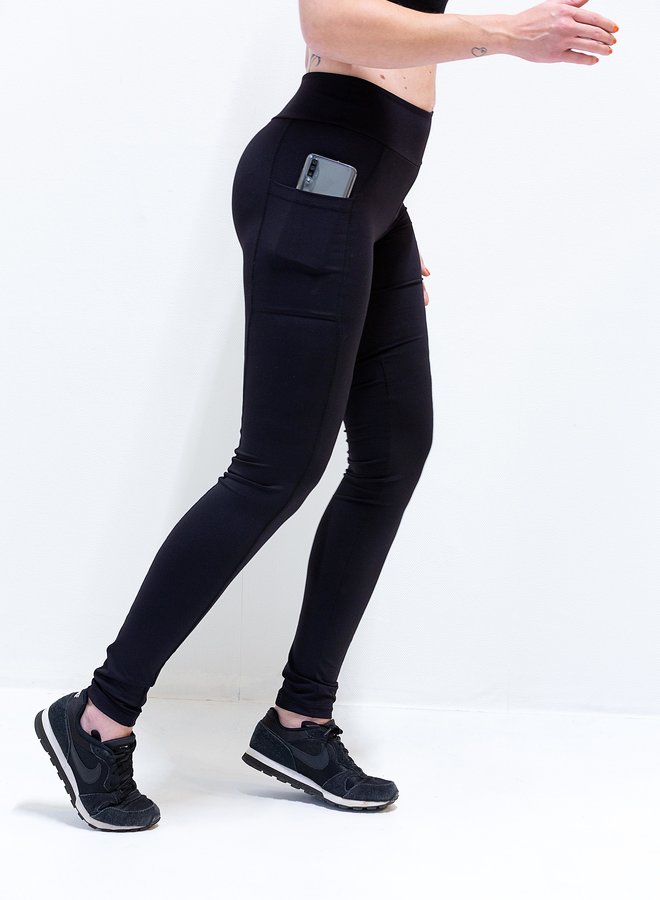 Long sports leggings | with side pocket | black | tall