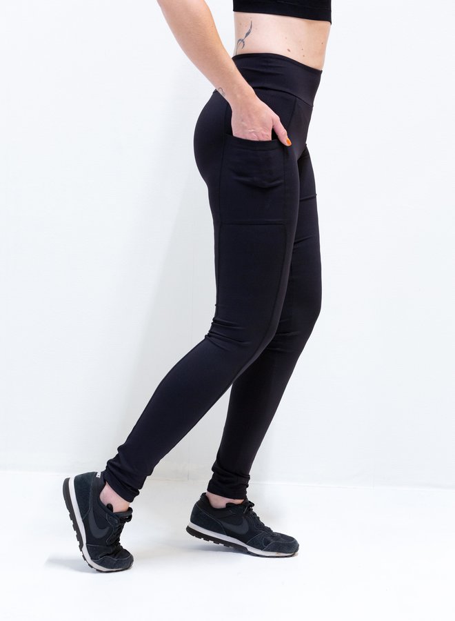 Long sports leggings | with side pocket | black | tall