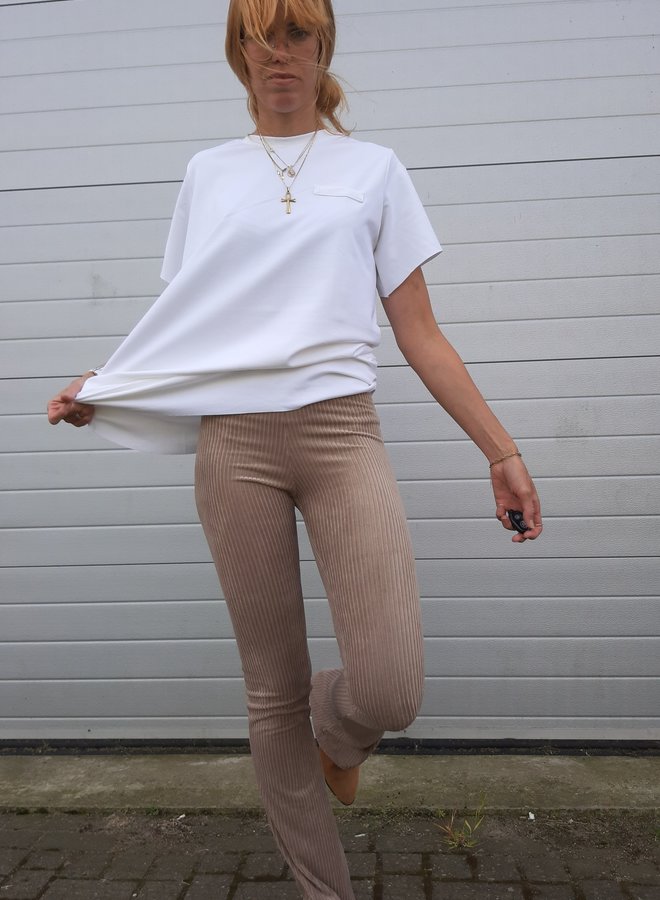 Flared pants rib  | taupe | lengte 36