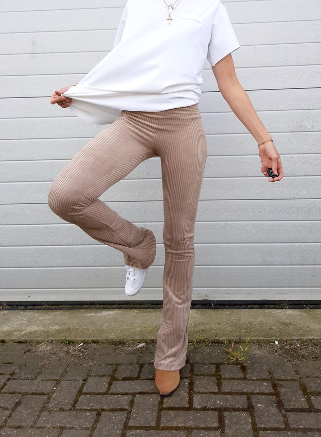 Flared pants rib  | taupe | lengte 36