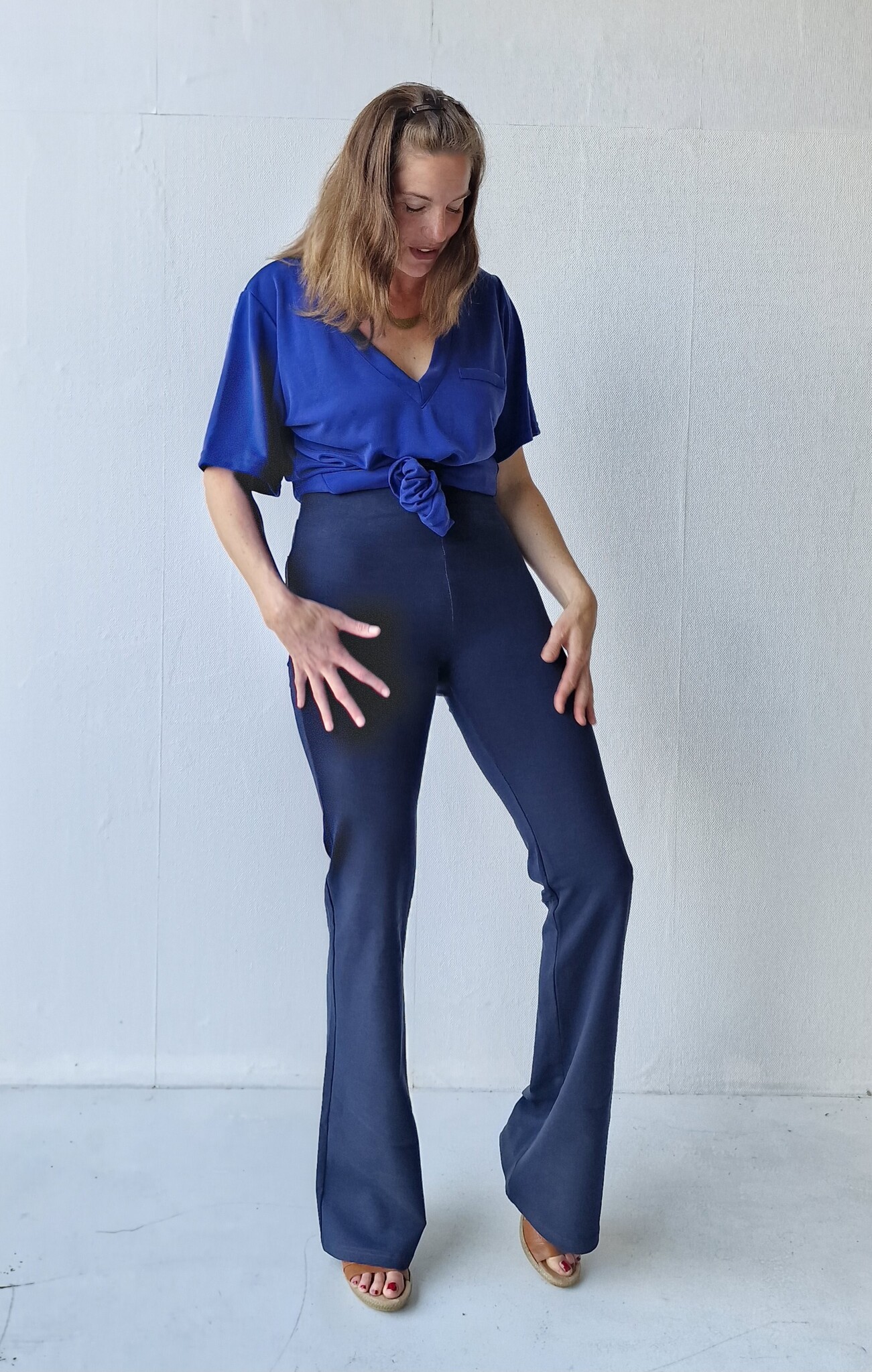 FLARED TROUSERS - Navy blue