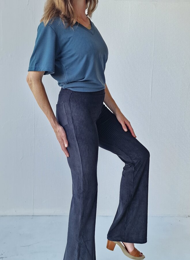 Flared pants | rib zwart | lengte 36