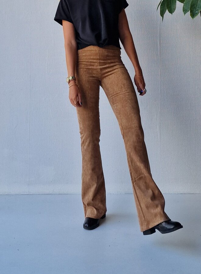 Flared pants | brown rib stripes | tall | lengtemaat 36