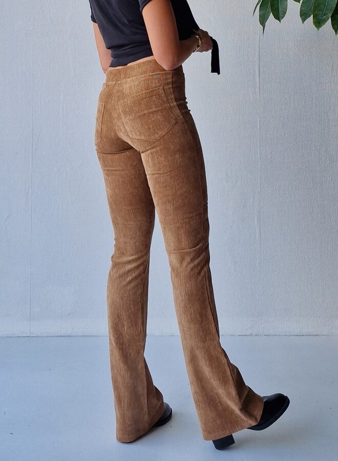 Flared pants | brown rib stripes | tall | lengtemaat 36