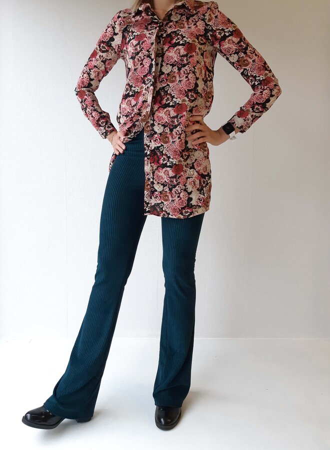 Flared pants | rib stof petrol | TALL