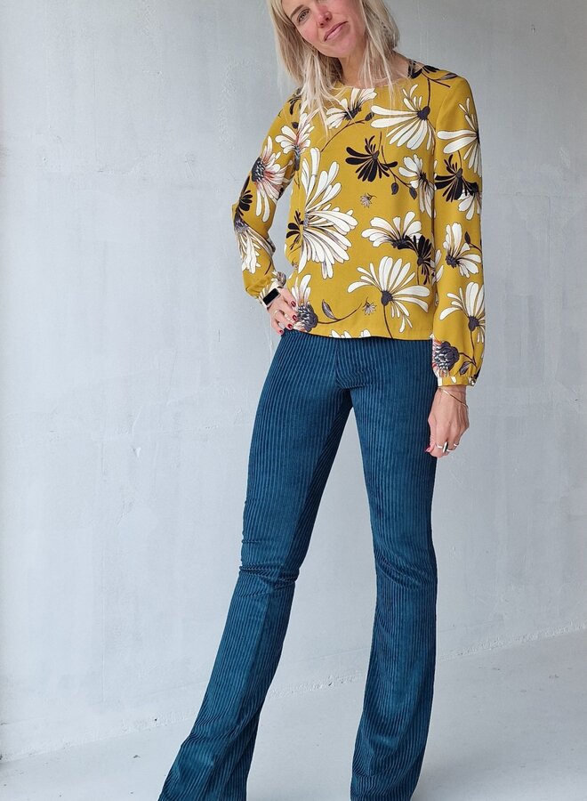 Flared pants | rib stof petrol | TALL