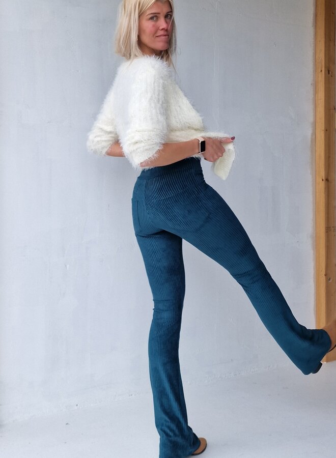 Flared pants | rib stof petrol | TALL