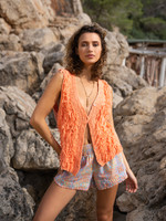 La Isla Ibiza Bonita Gilet Knitted with Fringles Orange