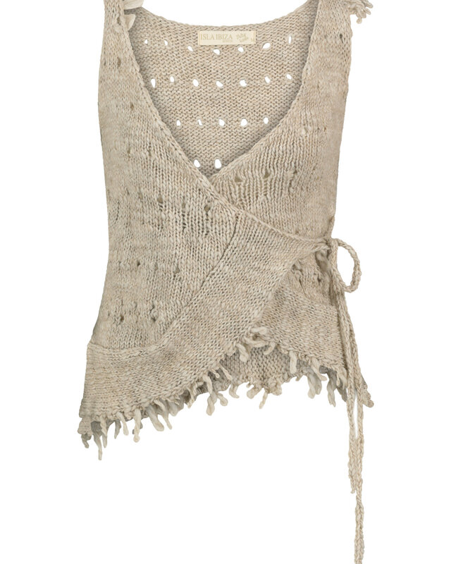 Isla Ibiza Bonita Short Knitted Openwork Gilet Olivera Cream