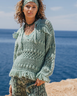 Isla Ibiza Bonita Knitted Openwork Jumper Siesta Turquoise