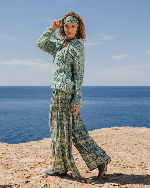 Isla Ibiza Bonita Knitted Openwork Jumper Siesta Turquoise