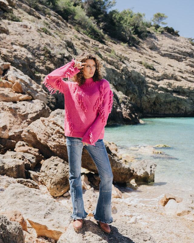 Isla Ibiza Bonita Knitted Fringed Jumper Gracio Pink