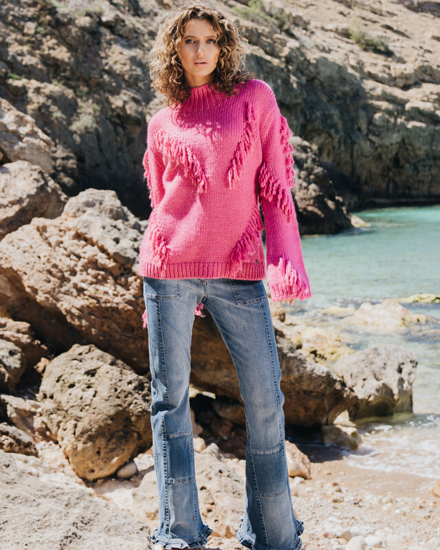 Isla Ibiza Bonita Knitted Fringed Jumper Gracio Pink
