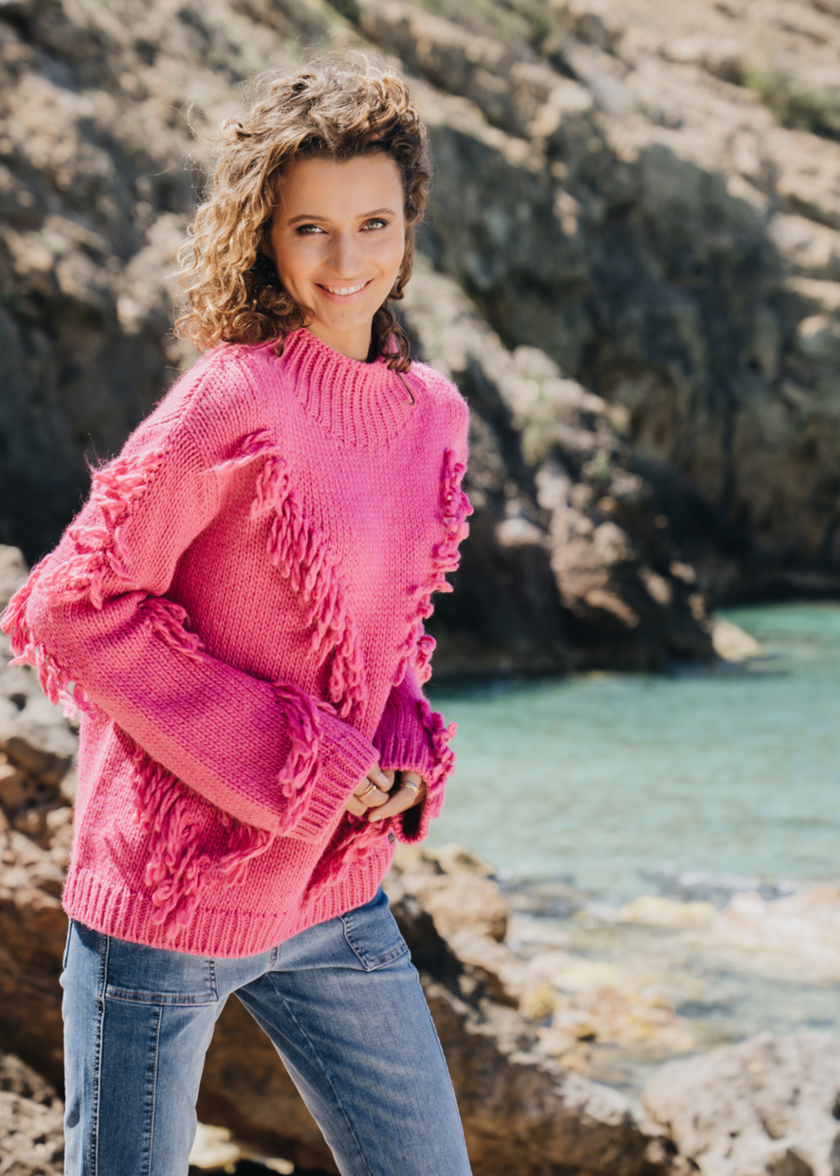 La Isla Ibiza Bonita Knitted Fringed Jumper Gracio Pink