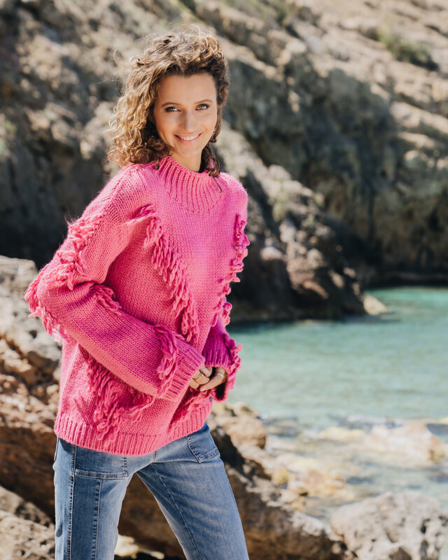 Isla Ibiza Bonita Knitted Fringed Jumper Gracio Pink