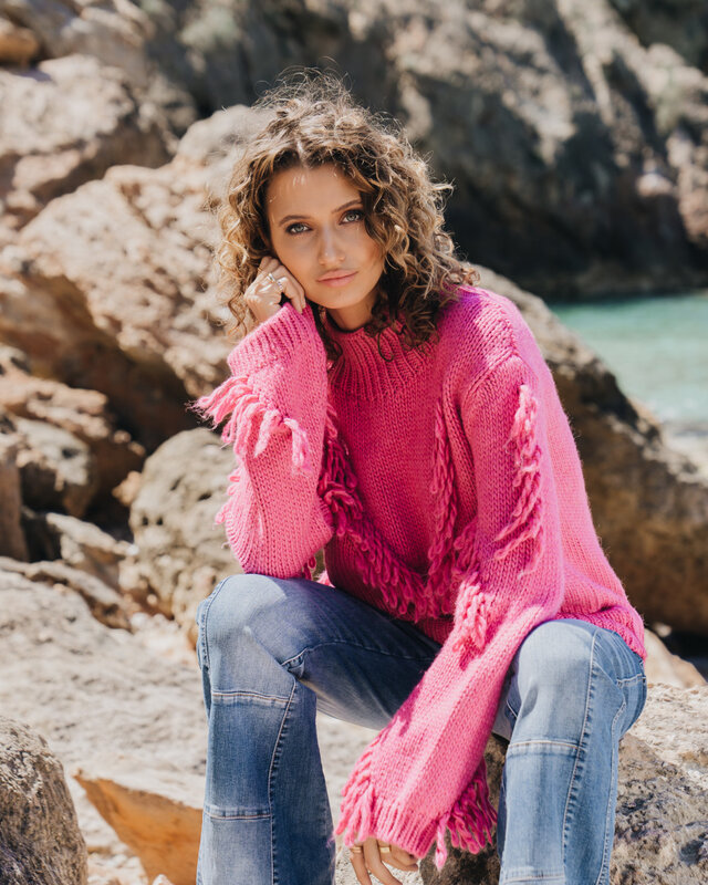 Isla Ibiza Bonita Knitted Fringed Jumper Gracio Pink
