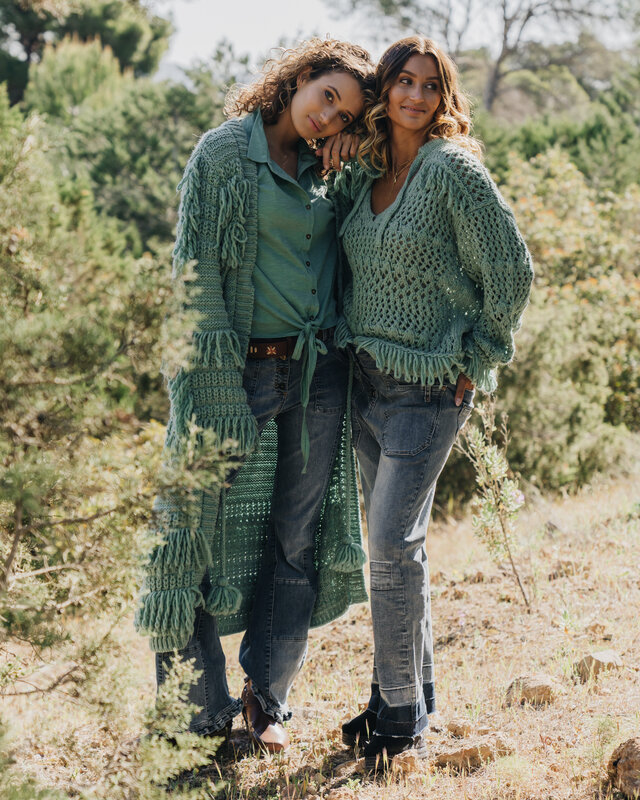 Isla Ibiza Bonita Long Fringed Knitted Cardigan Ses Boques Turquoise